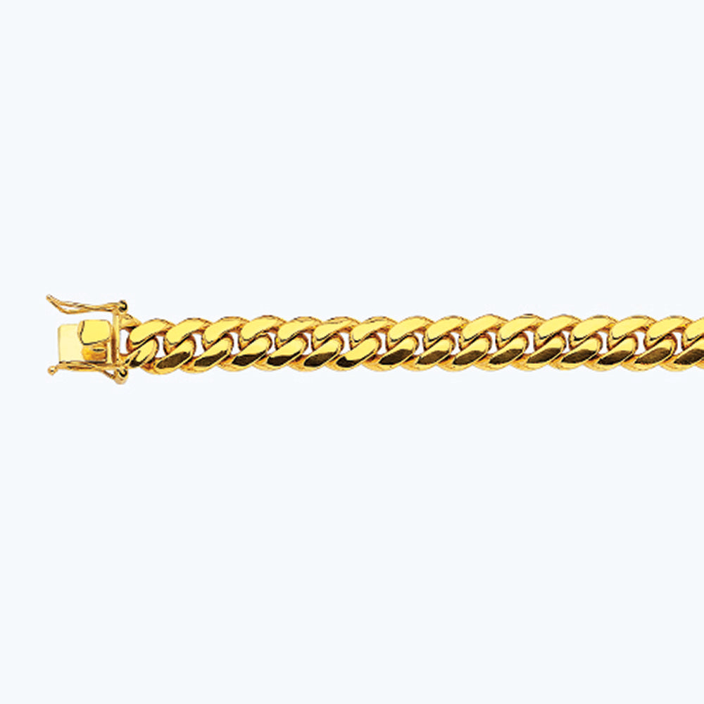18K 11MM YELLOW GOLD SOLID MIAMI CUBAN 7" CHAIN BRACELET (AVAILABLE IN LENGTHS 7" - 30")
