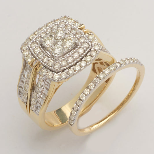 14KY 1.90CTW DIAMOND SQUARE CLUSTER BRIDAL SET