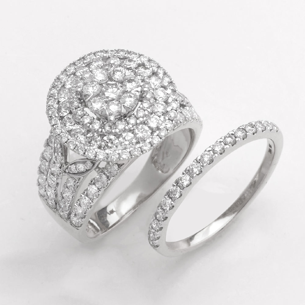 14KW 2.40CTW ROUND CLUSTER DIAMOND BRIDAL SET - 3