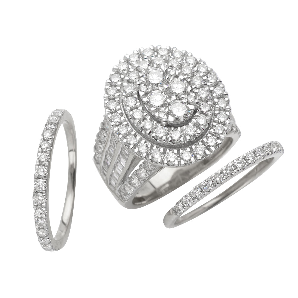14KW 4.15CTW DIAMOND OVAL CLUSTER BRIDAL SET
