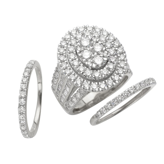 14KW 4.15CTW DIAMOND OVAL CLUSTER BRIDAL SET