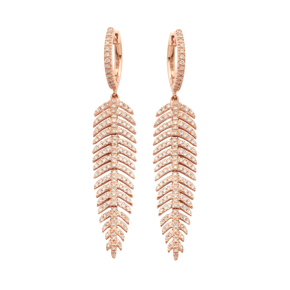 14KR 1.25CTW DIAMOND PALM LEAF DANGLING EARRINGS