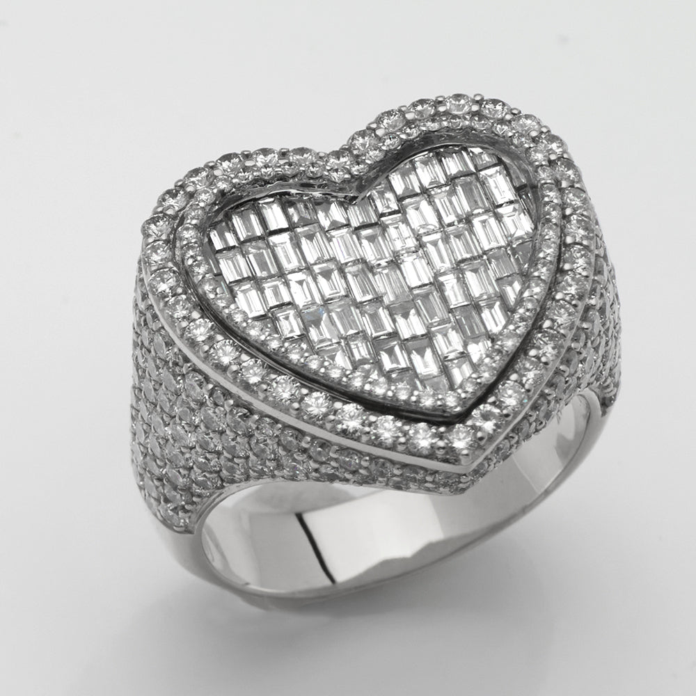 14KW 5.50CTW BAGUETTE DIAMOND HEART RING - PAVE