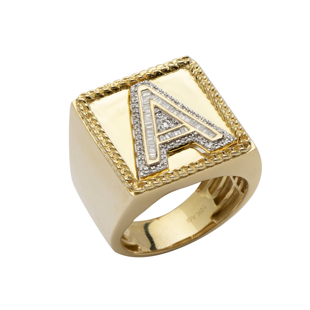 10KY 0.35CTW BAGUETTE DIAMOND INITIAL MENS RING
