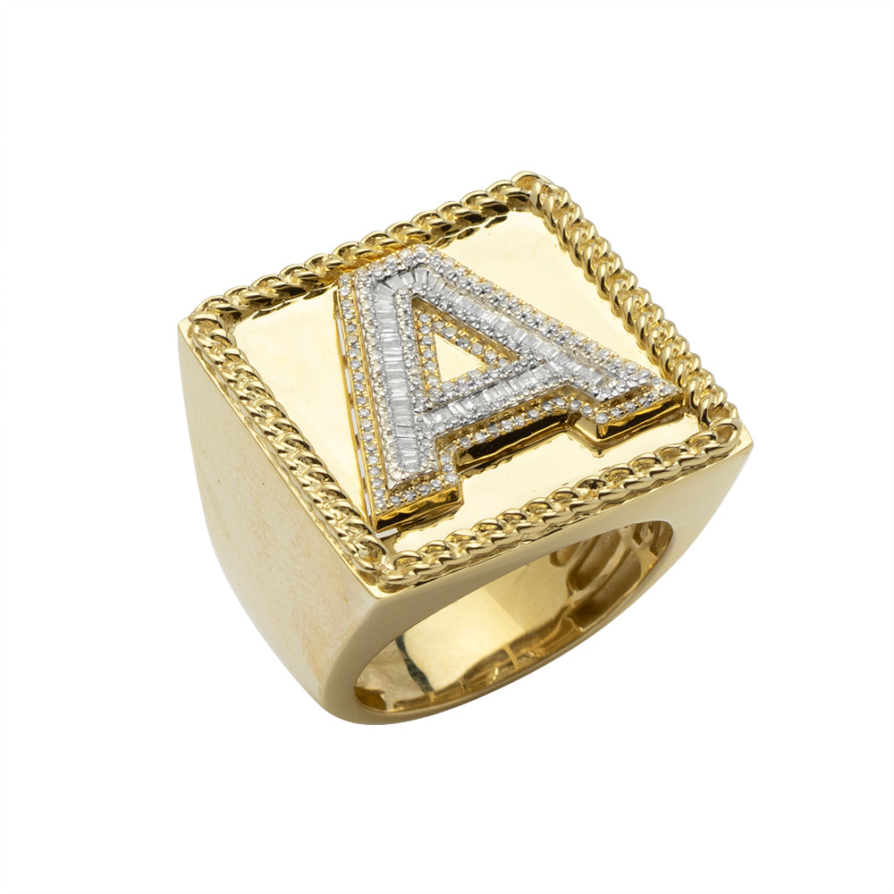10KY 0.60CTW BAGUETTE DIAMOND INITIAL MENS RING