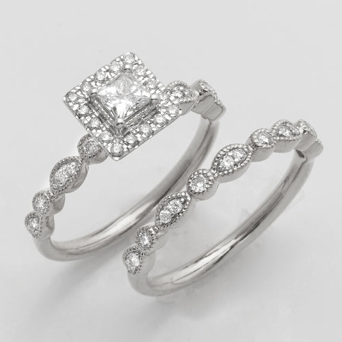 14KW 0.75CTW PRINCESS DIAMOND BRIDAL SET