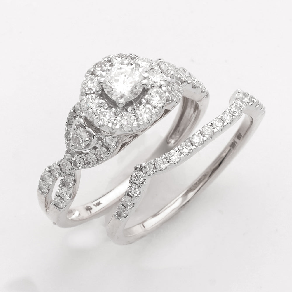14KW 1.25CTW DIAMOND BRIDAL SET - ROUND HALO