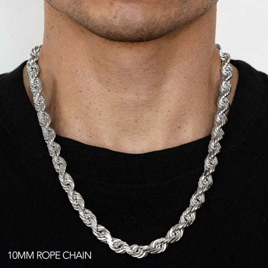 10K 10MM WHITE GOLD SOLID DC ROPE 18" CHAIN NECKLACE (AVAILABLE IN LENGTHS 7" - 30")