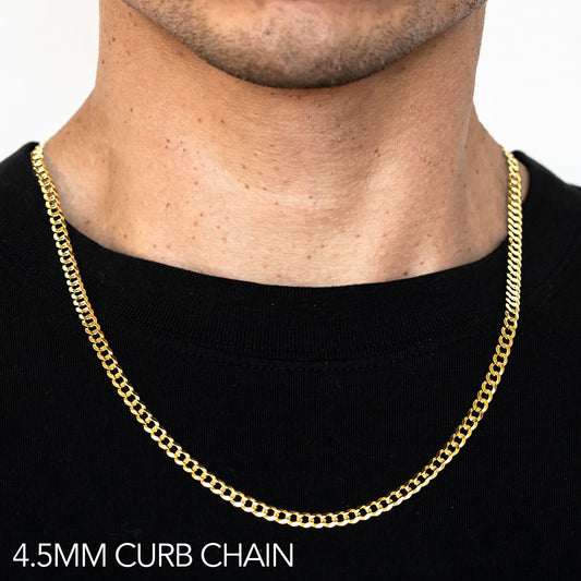 10K 4.5MM YELLOW GOLD HOLLOW CURB 26" CHAIN NECKLACE (AVAILABLE IN LENGTHS 7" - 30")