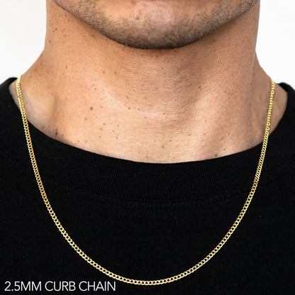 10K 2.5MM YELLOW GOLD HOLLOW CURB 26" CHAIN NECKLACE (AVAILABLE IN LENGTHS 7" - 30")