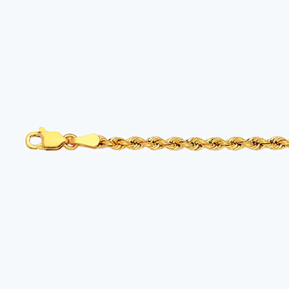 14K 2.5MM YELLOW GOLD DC HOLLOW ROPE 20" CHAIN NECKLACE (AVAILABLE IN LENGTHS 7" - 30")