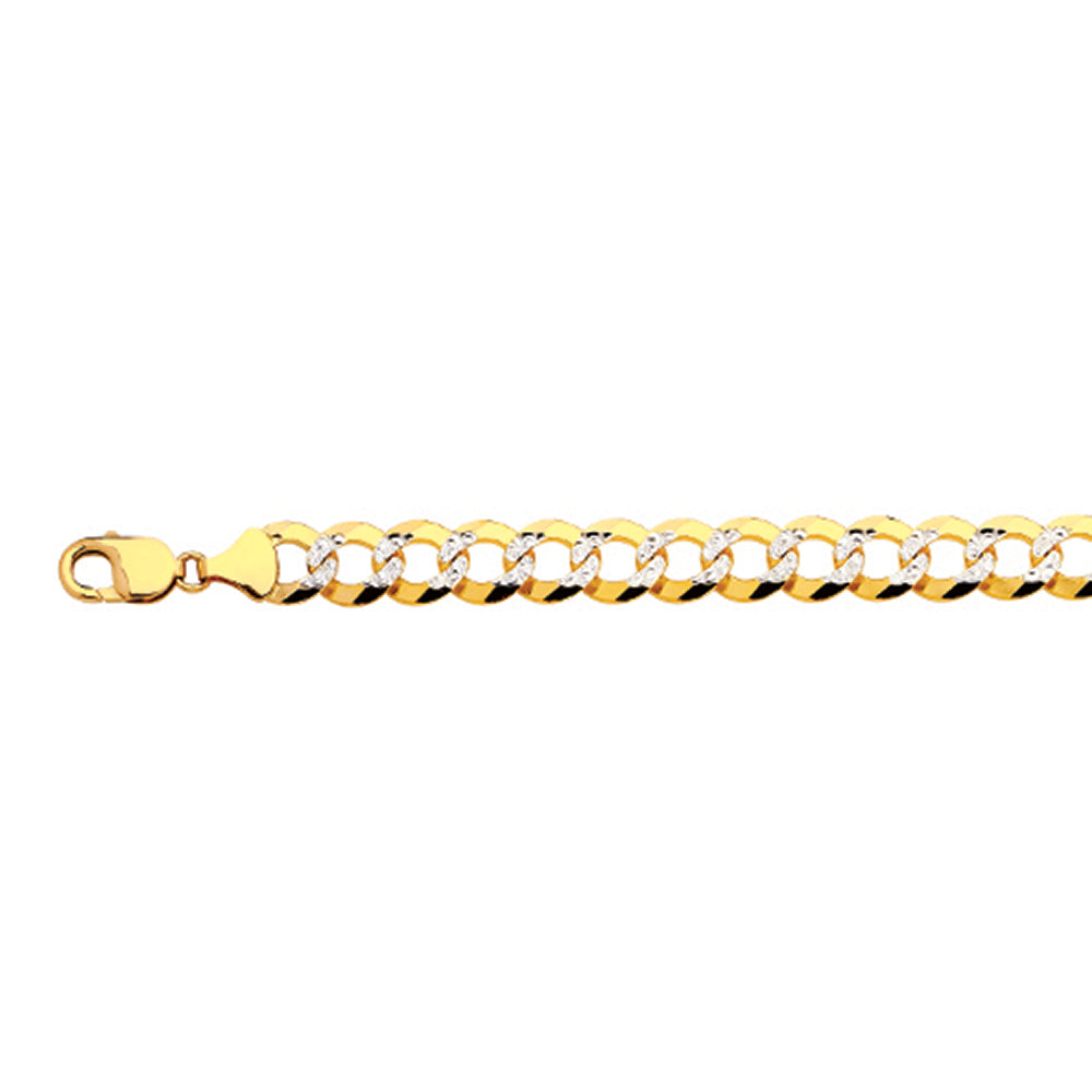 10K 12MM YELLOW GOLD SOLID PAVE CURB 30" CHAIN NECKLACE (AVAILABLE IN LENGTHS 7" - 30")