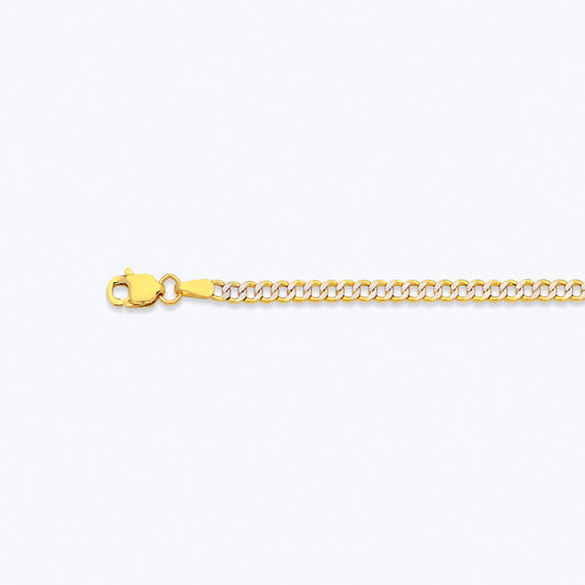 10K 2.5MM YELLOW GOLD HOLLOW PAVE CURB 18" CHAIN NECKLACE (AVAILABLE IN LENGTHS 7" - 30")