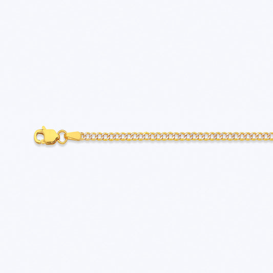 10K 2MM YELLOW GOLD HOLLOW PAVE CURB 20" CHAIN NECKLACE (AVAILABLE IN LENGTHS 7" - 30")