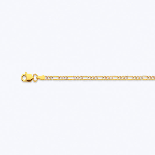 10K 2MM YELLOW GOLD HOLLOW PAVE FIGARO 9" CHAIN BRACELET (AVAILABLE IN LENGTHS 7" - 30")