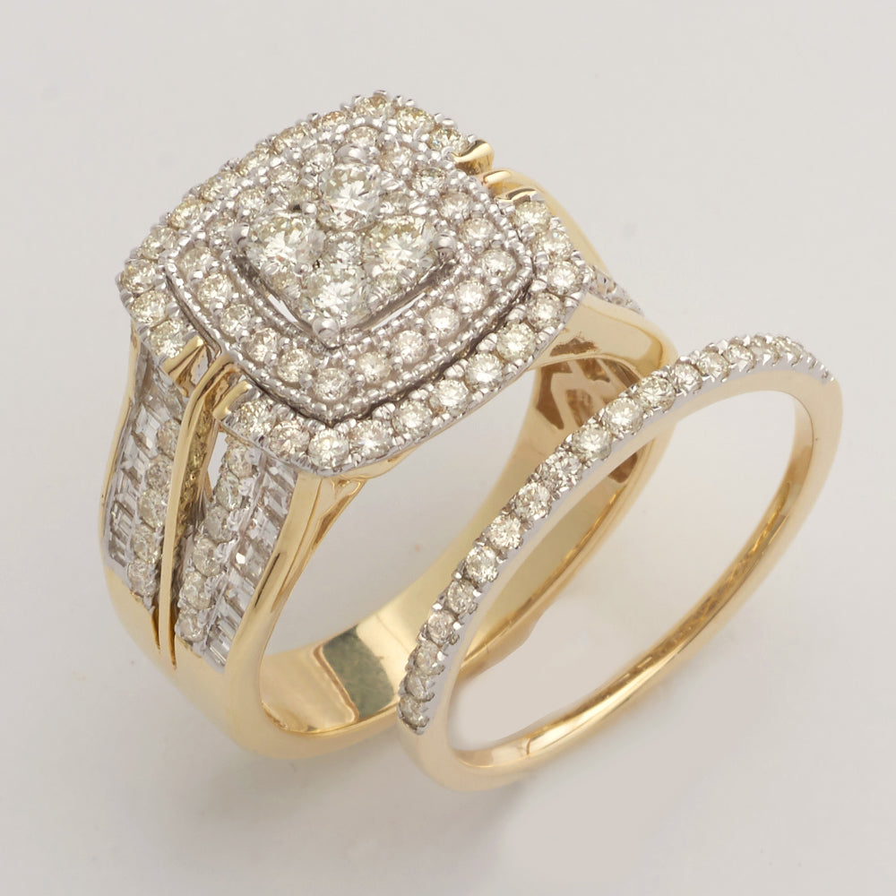 14KY 1.90CTW DIAMOND SQUARE CLUSTER BRIDAL SET