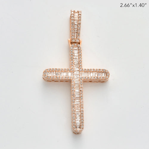 14KR 3.65CTW BAGUETTE DIAMOND CROSS