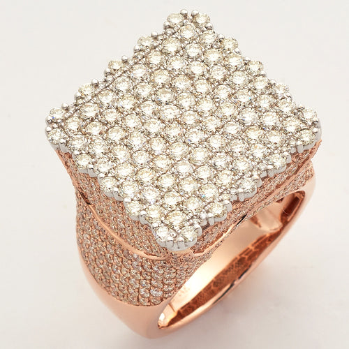14KR+W 6.50CTW DIAMOND SQUARE FLAT TOP MENS RING