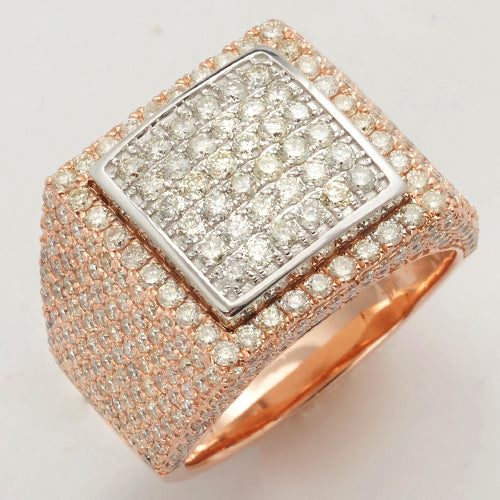 14KR+W 4.00CTW DIAMOND SQUARE BEZEL DOME MENS RING