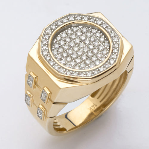 14KY 1.15CTW DIAMOND FLAT PAVE ROUND FACE MENS