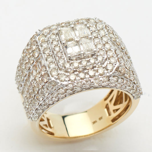 14KY 5.20CTW EMERALD DIAMOND QUAD HEAD MENS RING