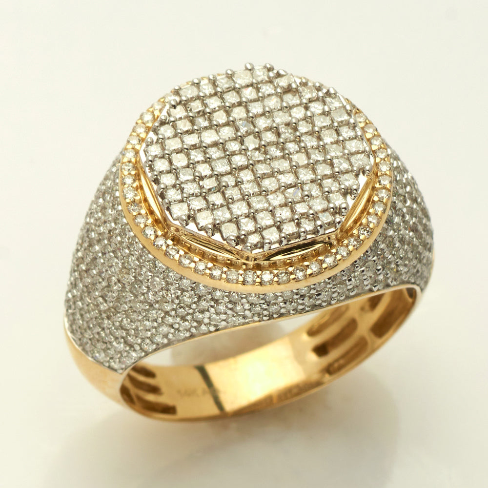 14KY 2.75CTW DIAMOND OCTAGON CLUSTER 3-D MENS RING