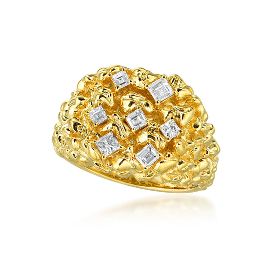 14KY 0.85CTW PRINCESS DIAMOND NUGGET MENS RING