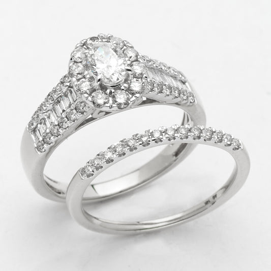 14KW 1.35CTW OVAL DIAMOND BRIDAL SET - SINGLE HALO