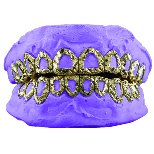 OPEN FACE DIAMOND CUT GRILLZ IN YELLOW GOLD