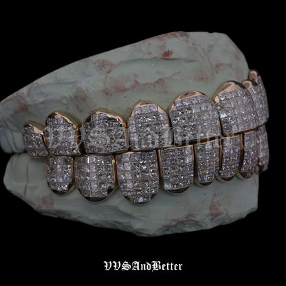Natural VVS diamond invisible set grillz in rose gold, right angle