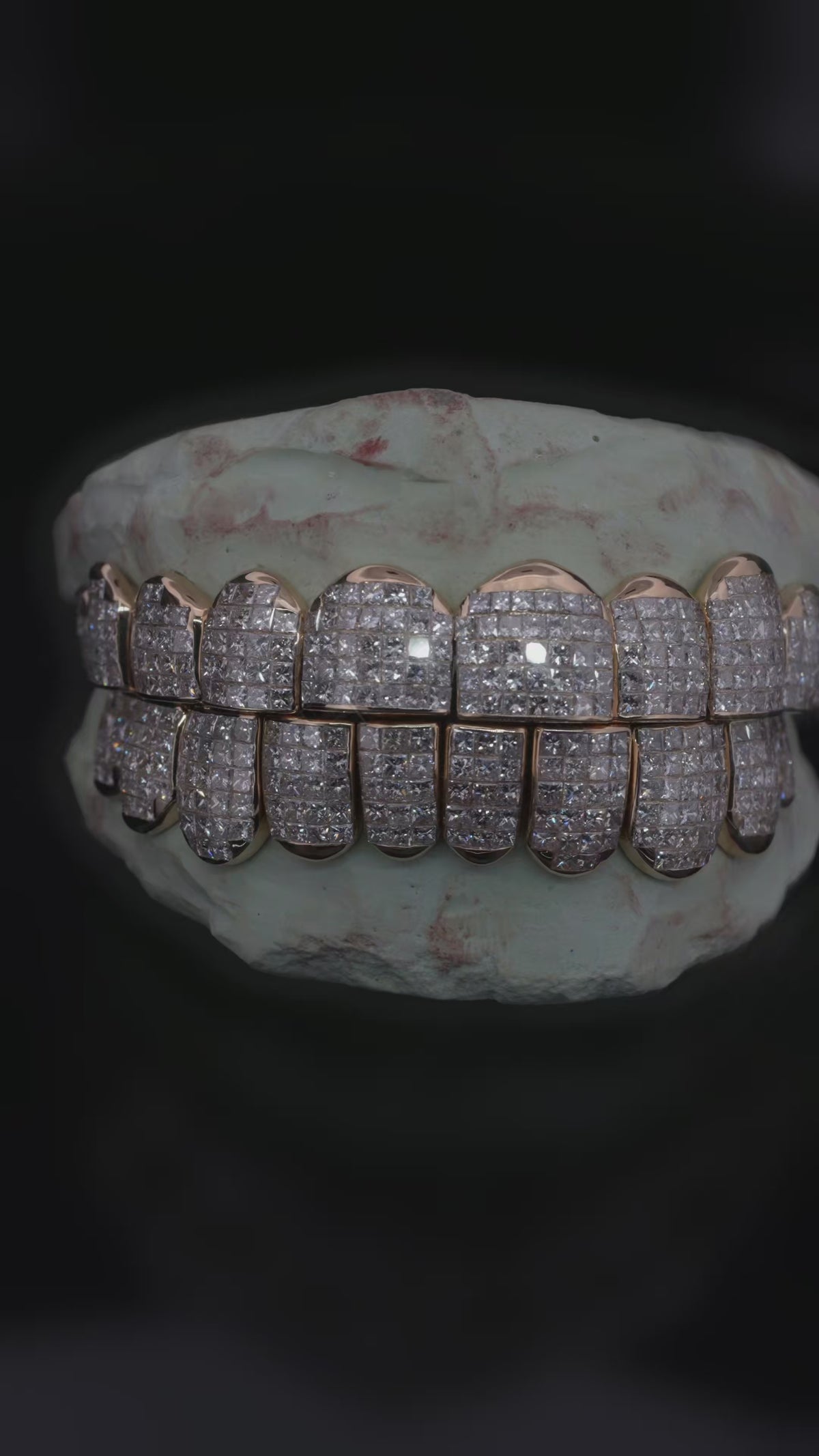 Hand set natural VVS diamond invisible setting grillz in 14KT solid gold by VVSANDBETTER