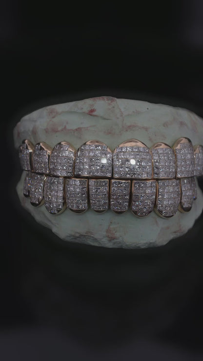 Hand set natural VVS diamond invisible setting grillz in 14KT solid gold by VVSANDBETTER